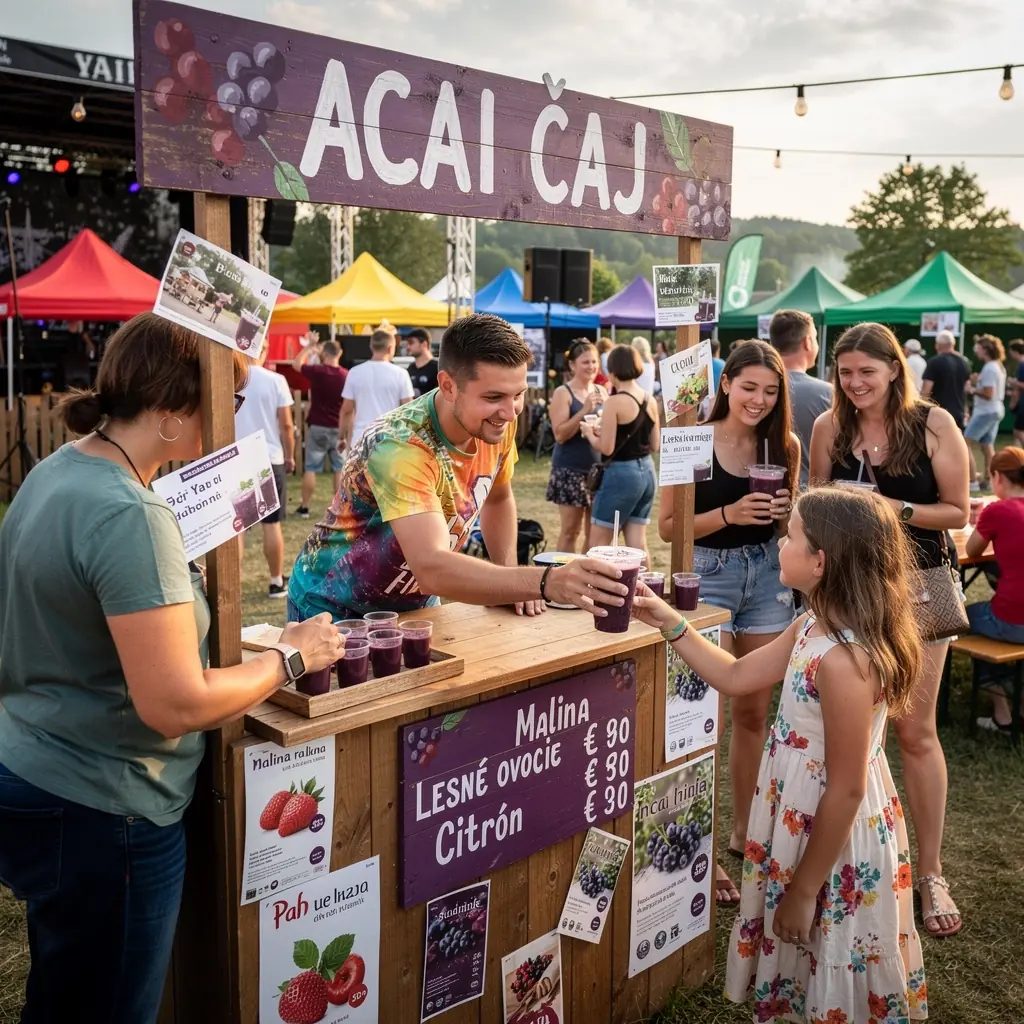 Kreatívne zobrazenie čaju z acai s bobuľovým dekorom.