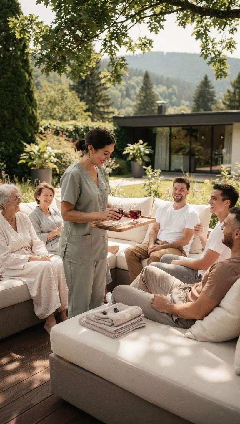 Šálka horúceho čaju z acai bobúľ na drevenom stole.