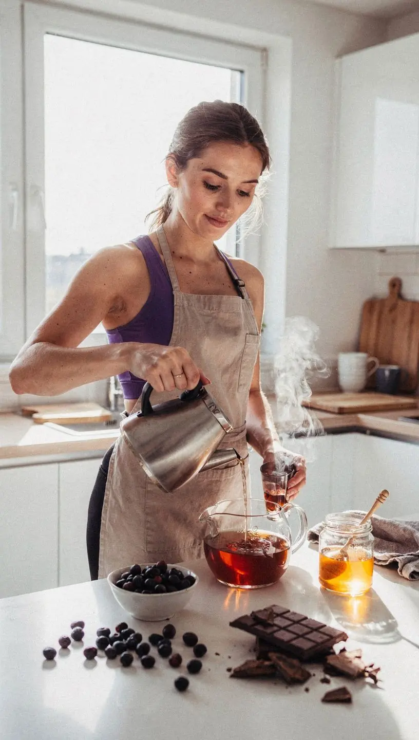 Detailný pohľad na sušené bobule acai a čokoládové vločky.