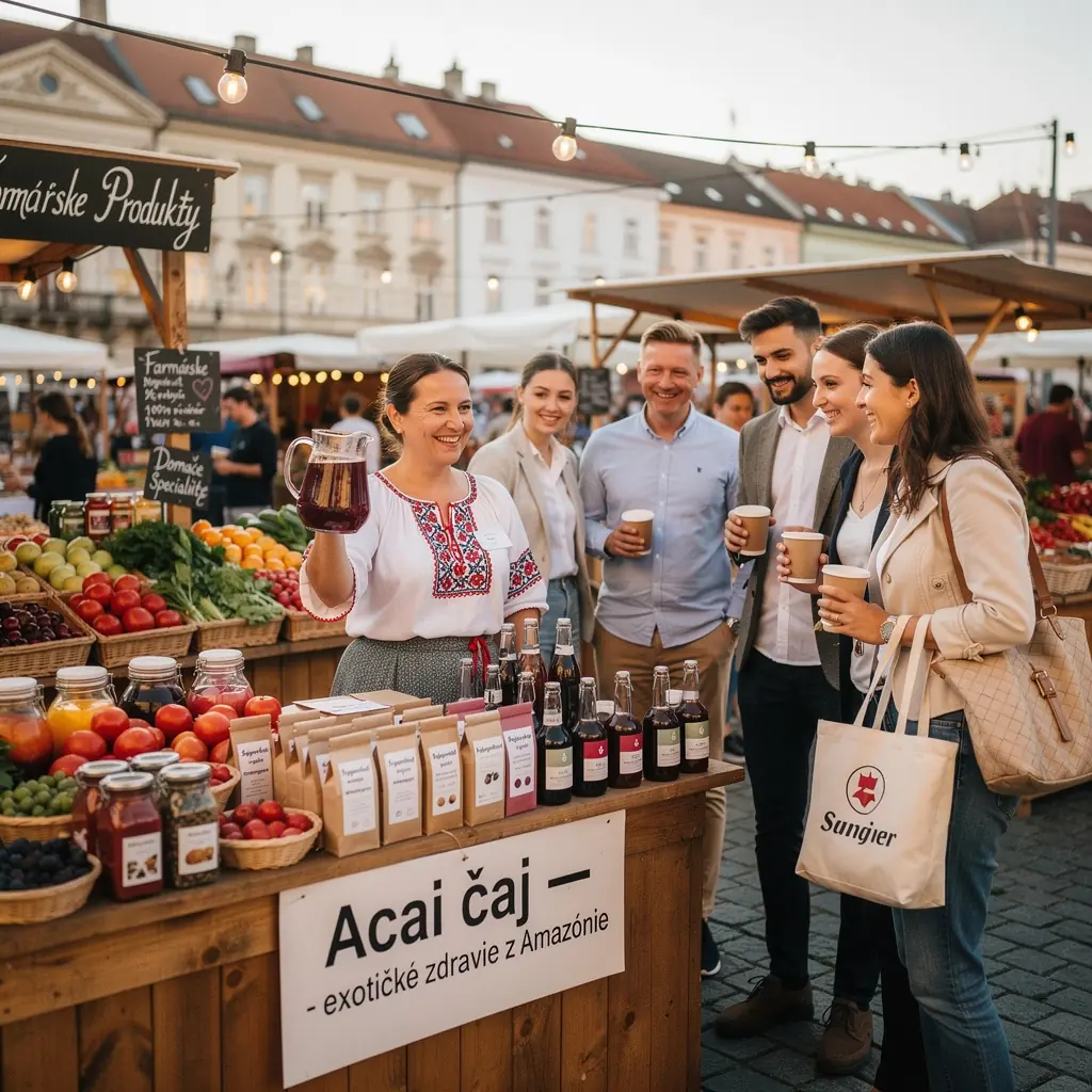 Prírodný čaj z acai bobúľ s citrónovými plátkami a mätou.